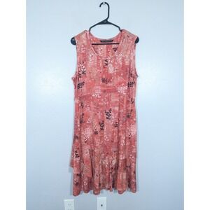 Peruvian Connection Phoenix Midi Dress L Coral Terracotta Floral Cottagecore